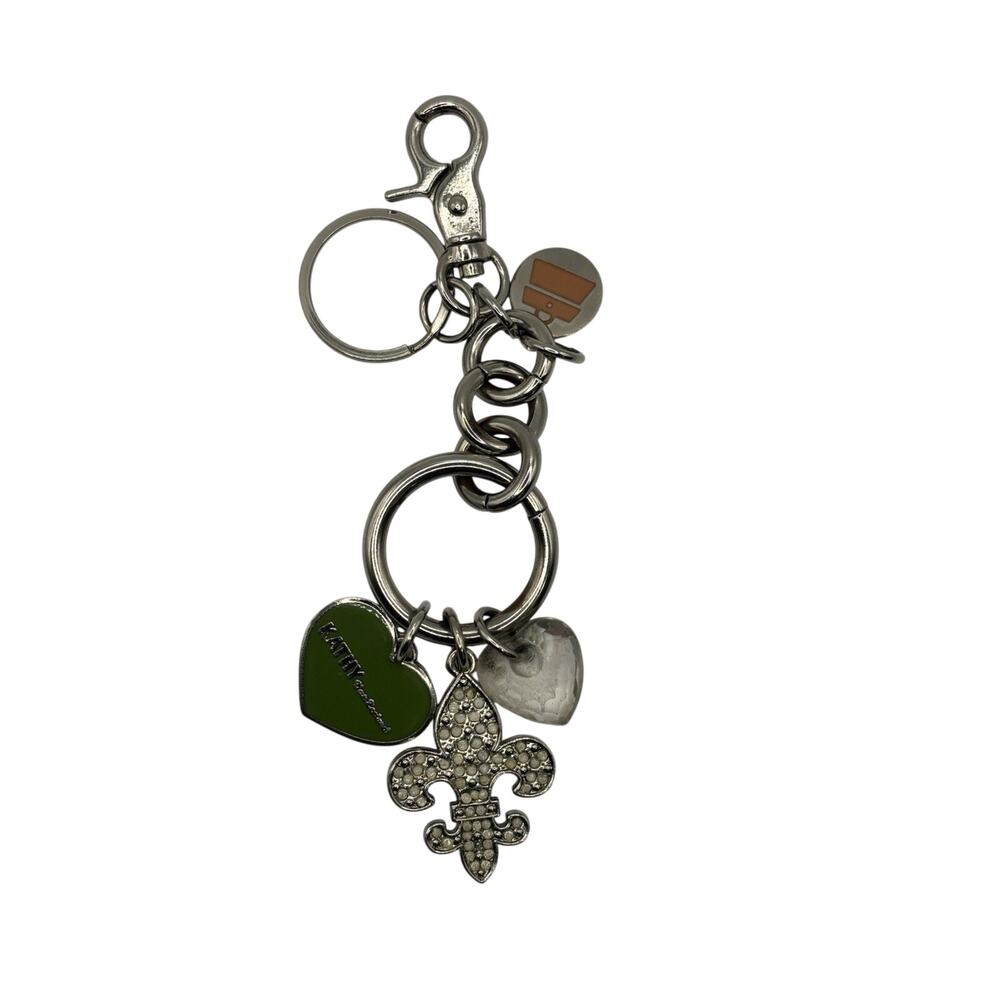 Kathy Van Zeeland Keychain Silver Tone Fleur-de-lis Hearts Purse Charm